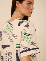 Camisa Estampada Mar con Botones Nácar