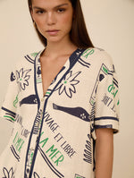 Camisa Estampada Mar con Botones Nácar