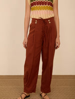 Pantalón Tobillero con Pinzas Teja