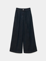 Pantalón vaquero de mujer 100% lyocell, ligero y de pierna ancha, con costuras en contraste. 