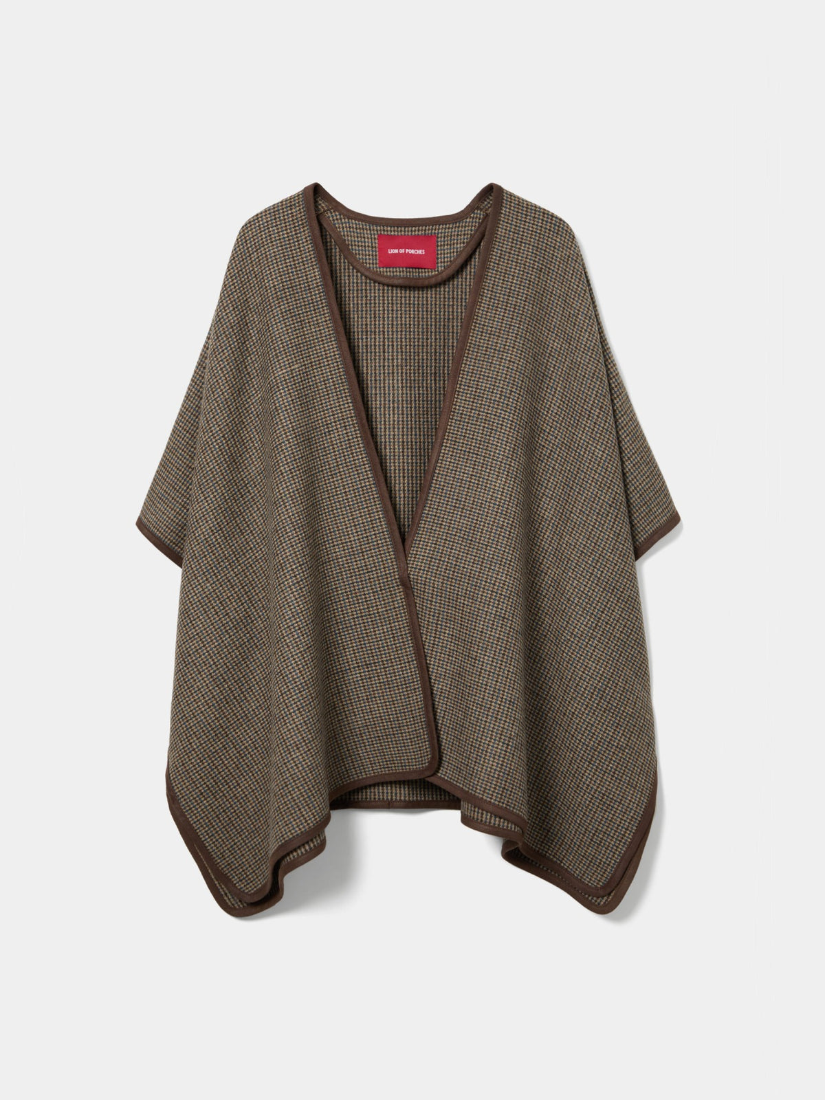 Poncho de Punto con Estampado de Pata de Gallo y Lana