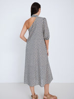 Vestido Estampado Zigzag con Escote Asimétrico