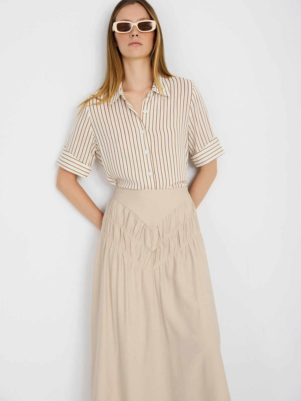 Camisa de Viscosa con Estampado de Rayas