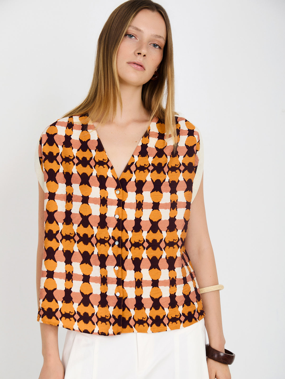 Blusa sin Mangas Tie-dye con Escote Pico