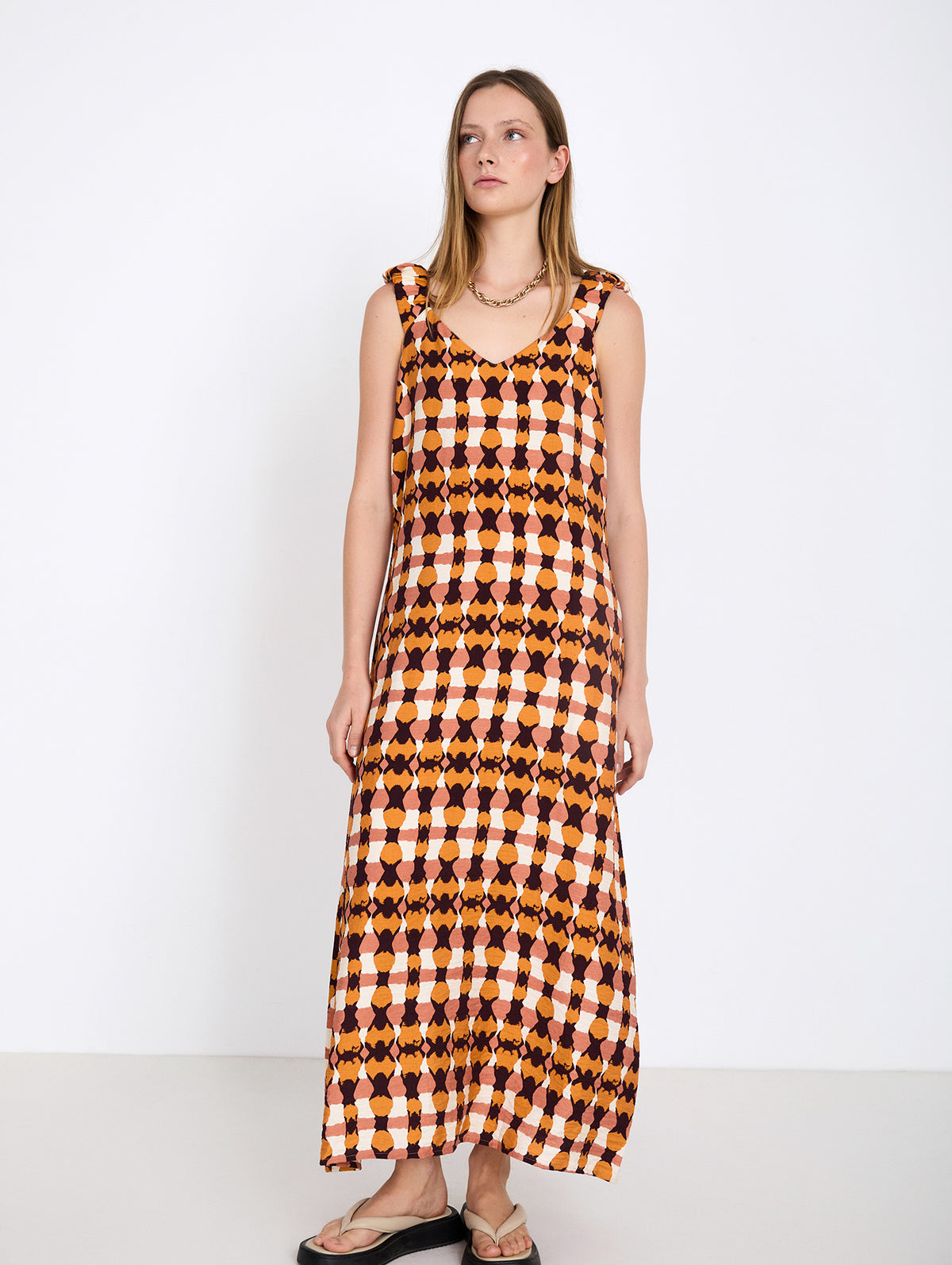 Vestido Midi Fluido Tie-dye con Tirantes Fruncidos