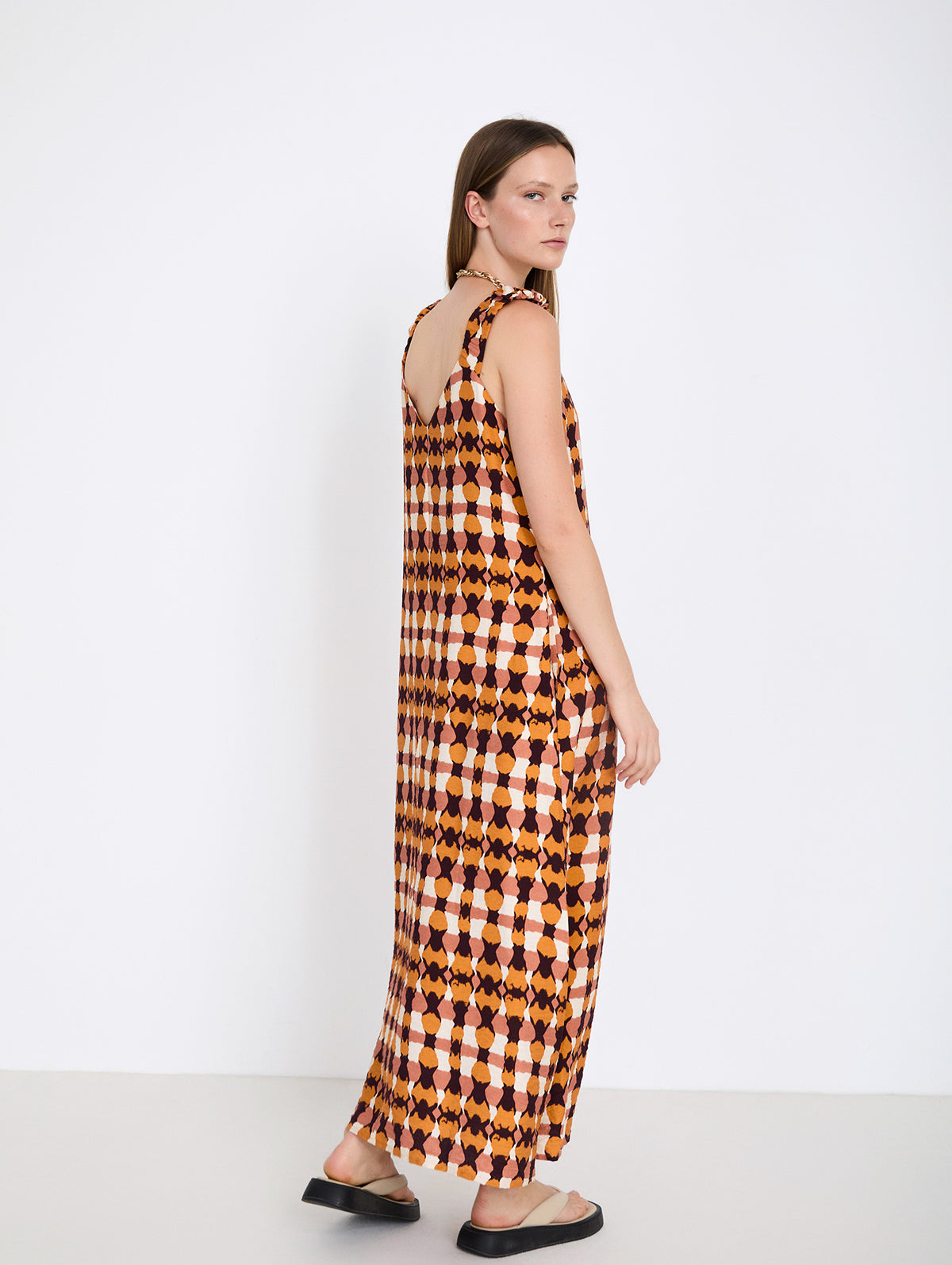 Vestido Midi Fluido Tie-dye con Tirantes Fruncidos