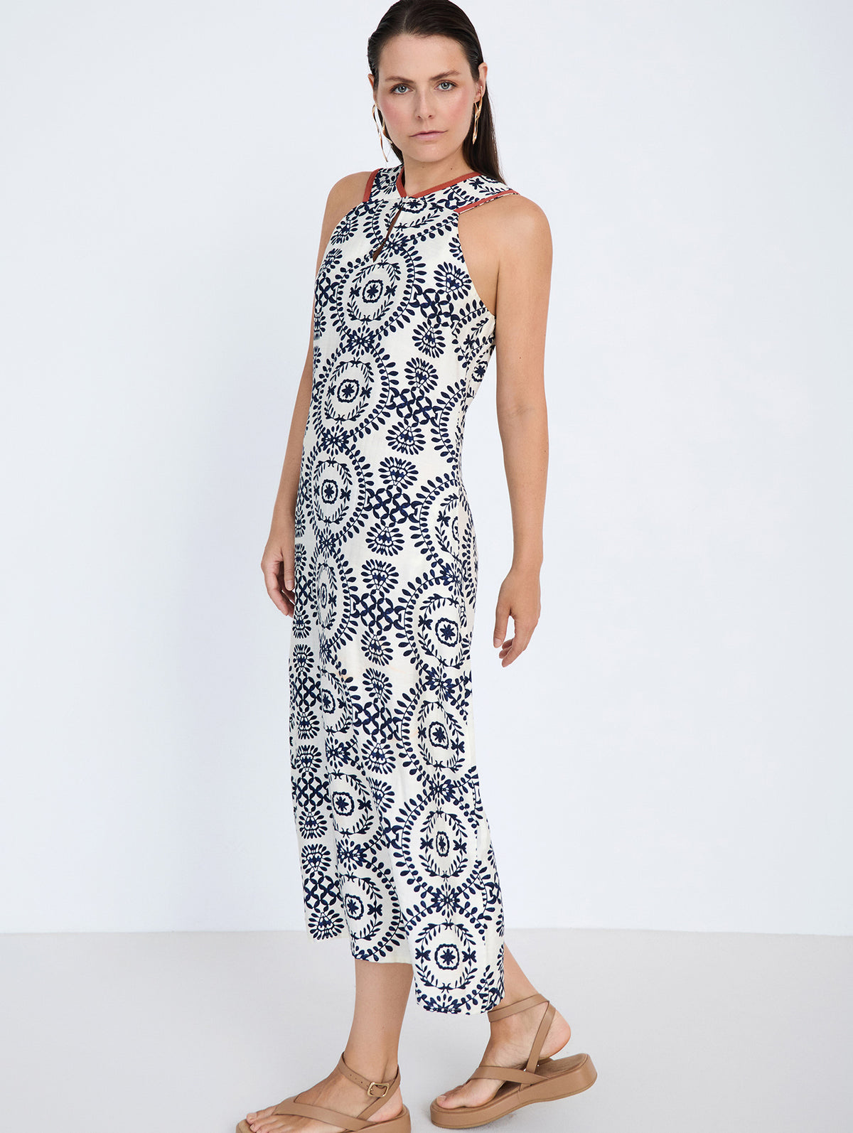 Vestido Midi Étnico con Cuello Halter