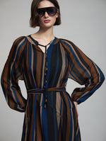 VESTIDO MIDI GASA CON ESTAMPADO RAYAS MULTICOLOR