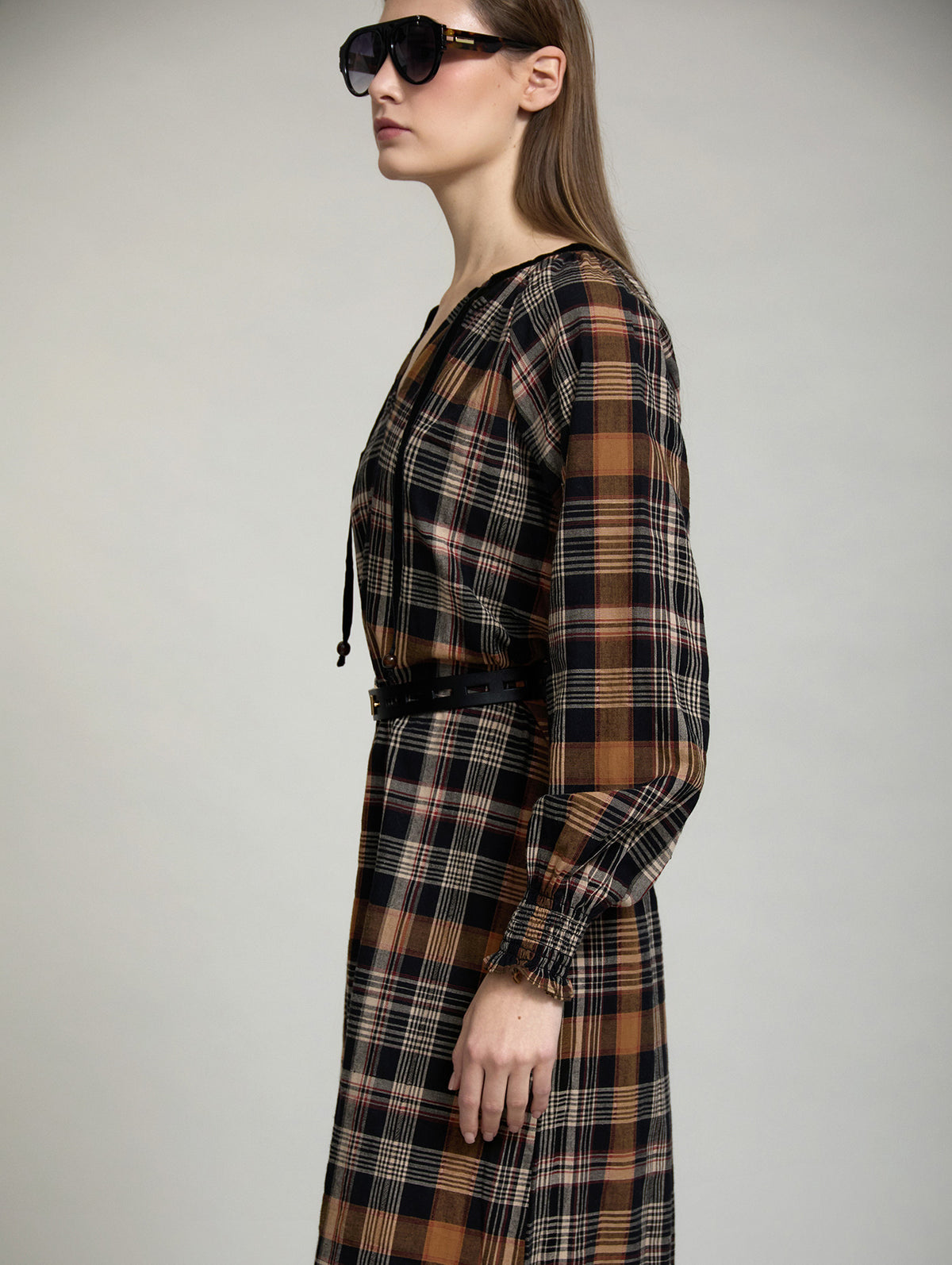 VESTIDO CUADOS ALGODON CON LAZADA DE TERCIOPELO