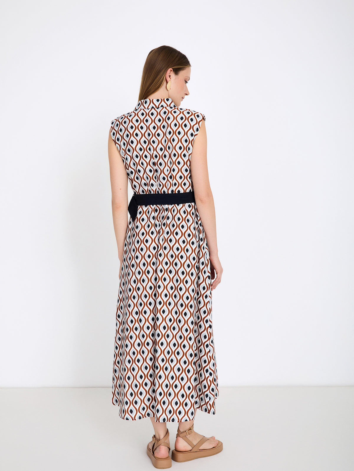 Vestido Camisero Midi Estampado Retro