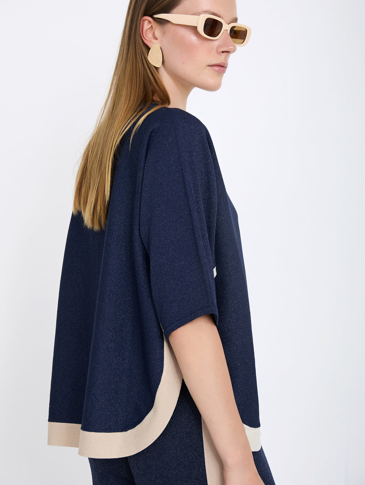 Chaqueta de Punto Fino Metalizado con Escote Pico