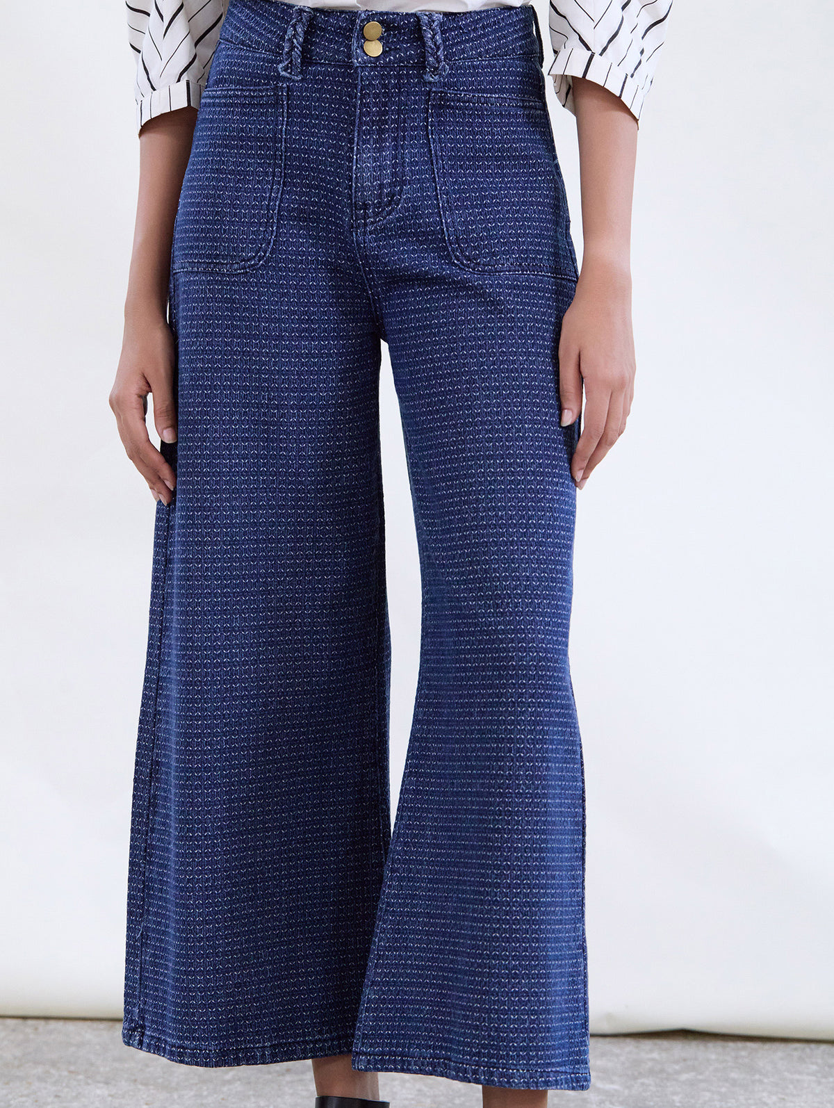 Pantalón Palazzo Denim Textura Jacquard