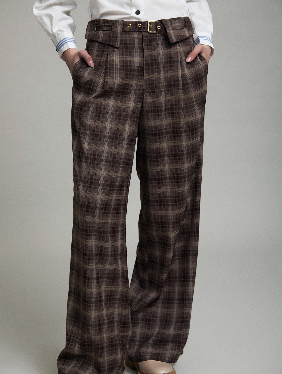 PANTALON FLUIDO CUADROS CON FAJIN EN CINTURA
