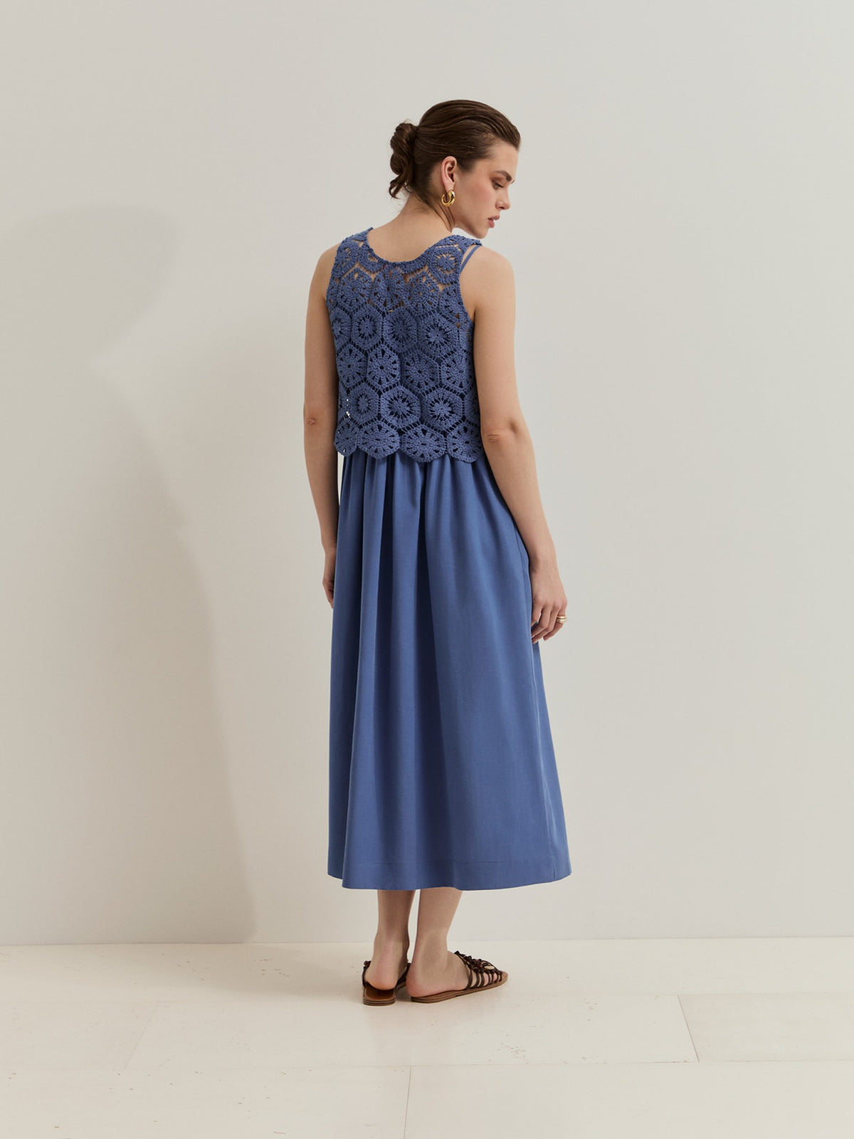 Vestido largo de lino y Tencel con top de crochet desmontable