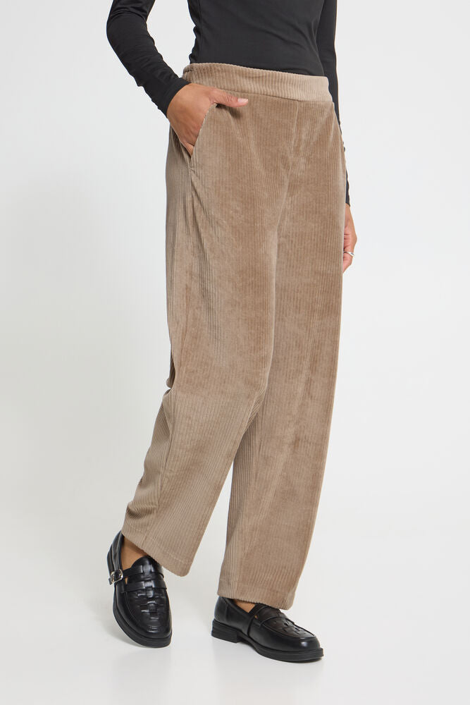 PANTALON PANA BEIGE CON CINTURA ELASTICA
