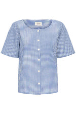 Blusa Cuadros Blanco y Azul con Botones y Manga Corta
