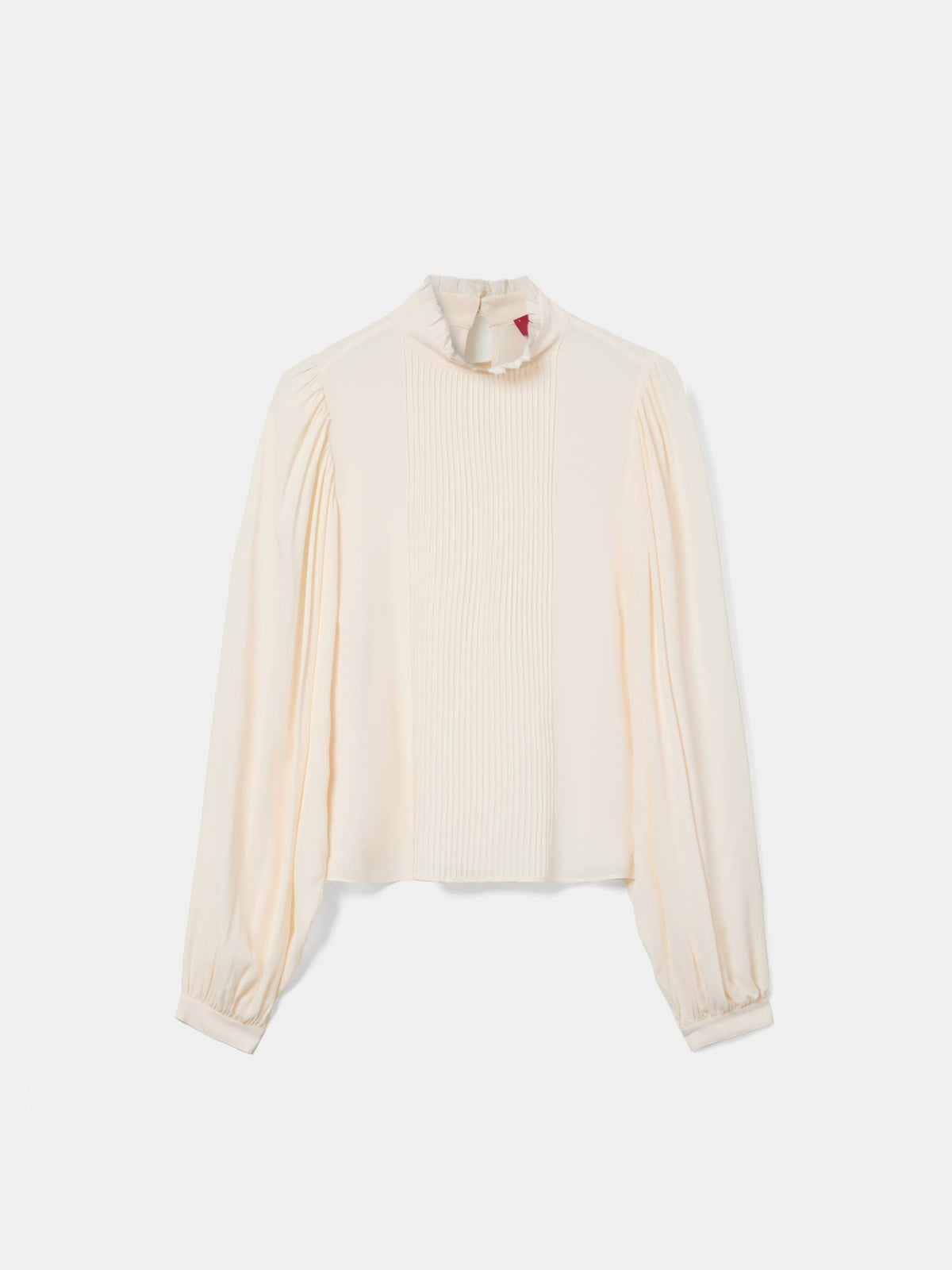 BLUSA FLUIDA ROMANTICA CON CUELLO ALTO FRUNCIDO