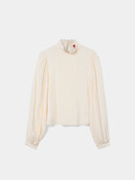 BLUSA FLUIDA ROMANTICA CON CUELLO ALTO FRUNCIDO