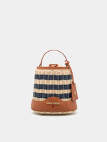 Bolso Bucket de Paja con Rayas y Detalles en Camel