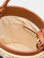 Bolso Bucket de Paja con Rayas y Detalles en Camel
