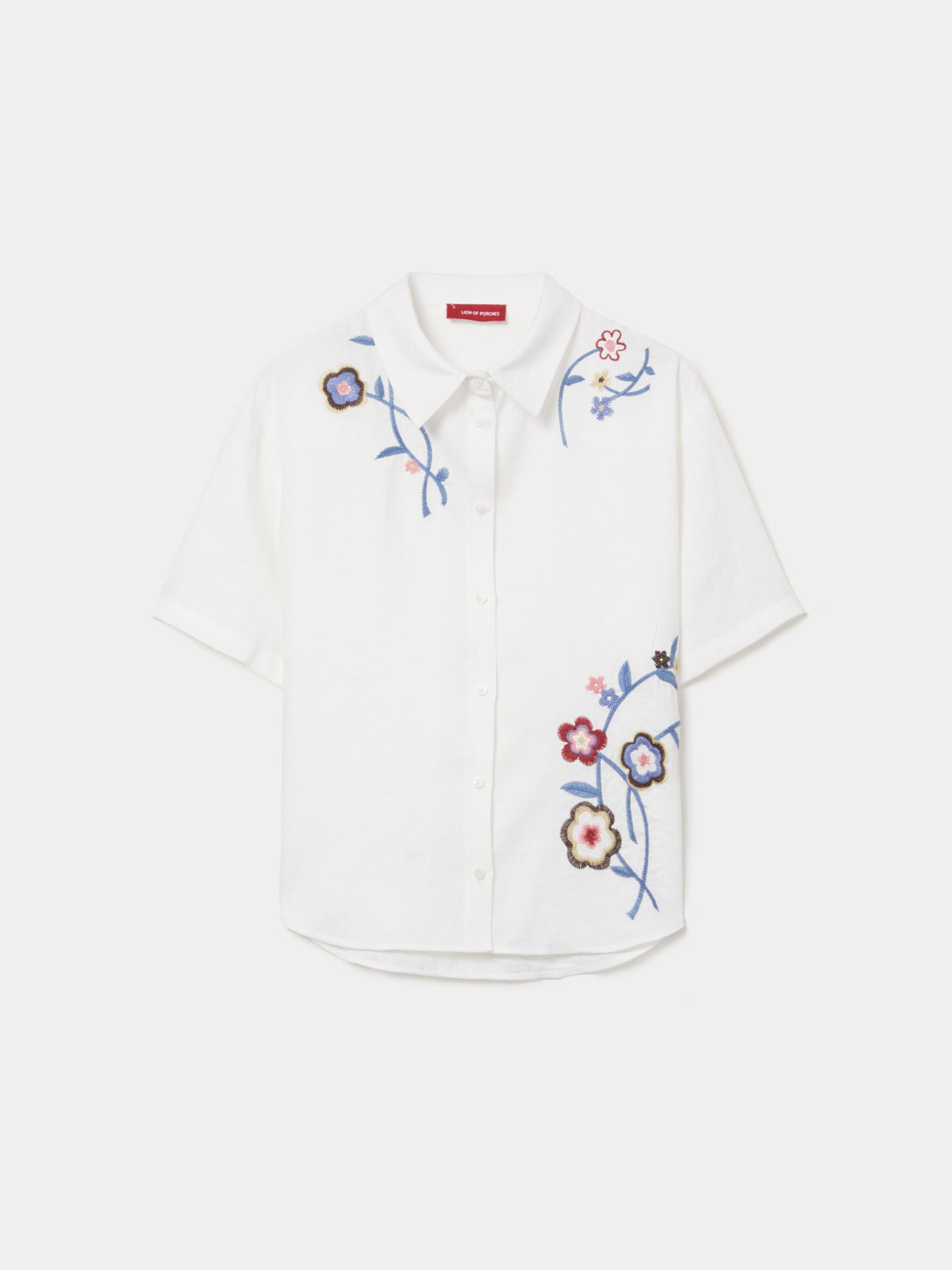 Camisa Blanca con Flores Bordadas Manga Corta
