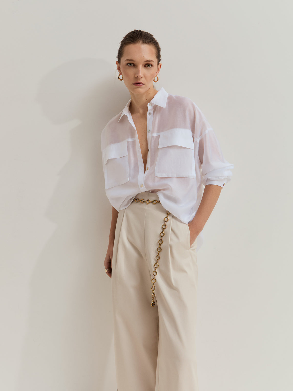 Camisa Fluida con Lyocell con Cuello Pico