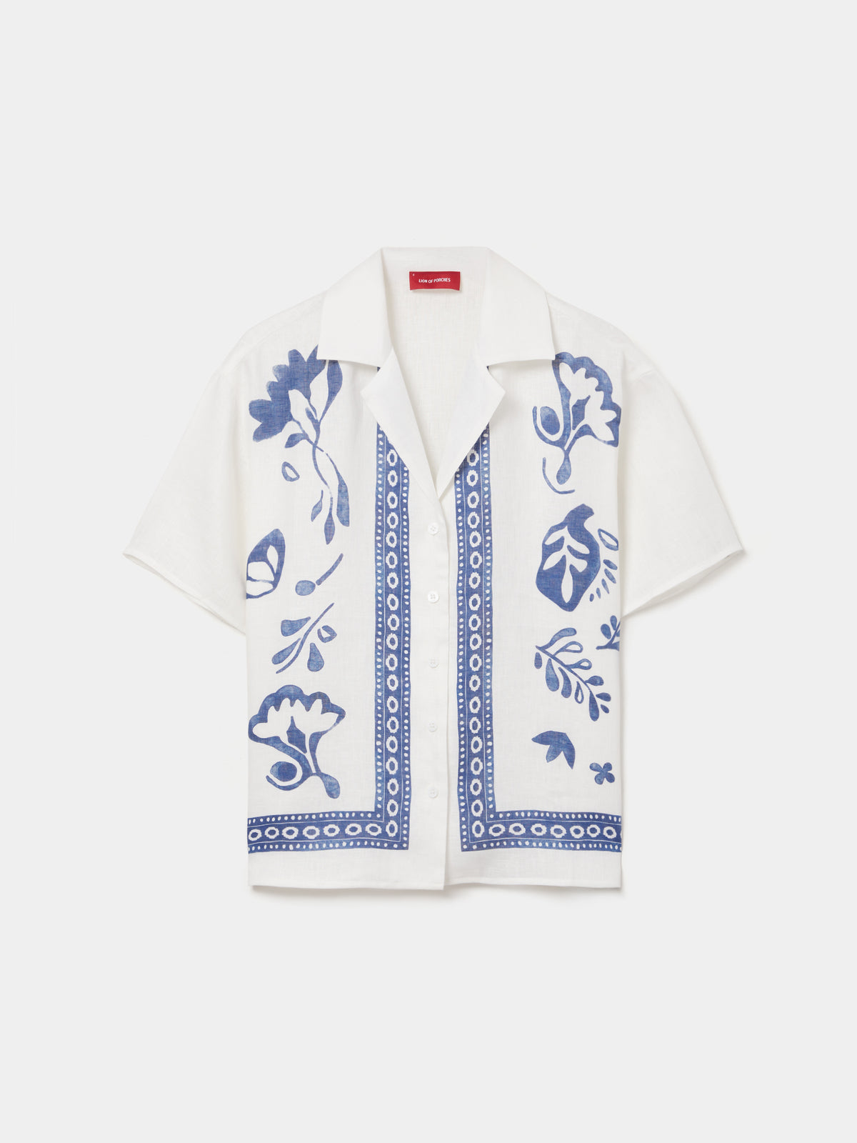 Camisa Lino Manga Corta con Estampado Floral