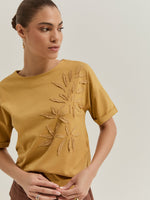 Camiseta Algodón Bordado Hojas