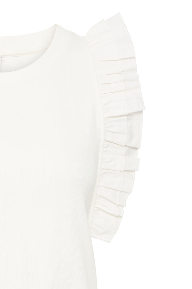 Camiseta Blanca Básica con Volante en Manga