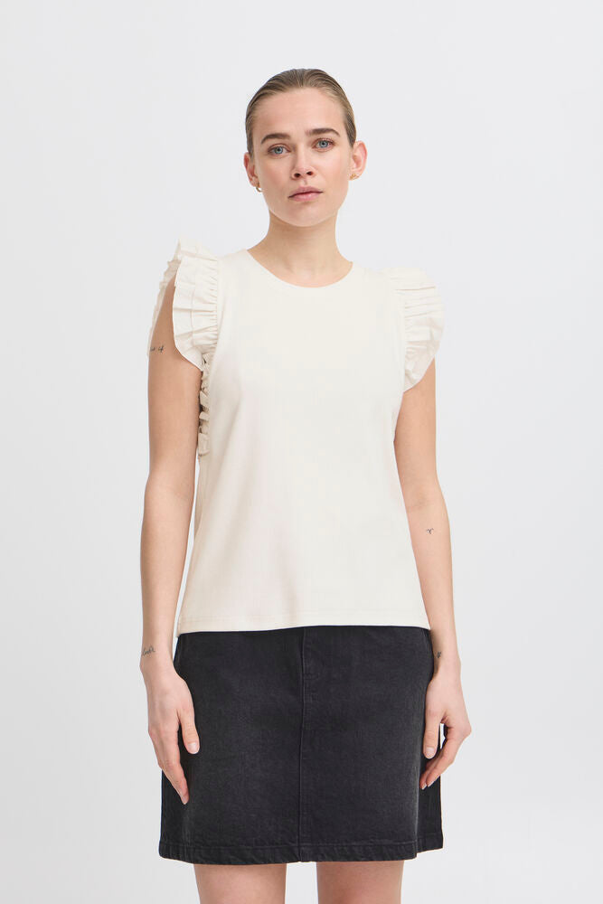 Camiseta Blanca Básica con Volante en Manga