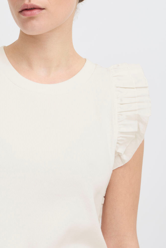 Camiseta Blanca Básica con Volante en Manga