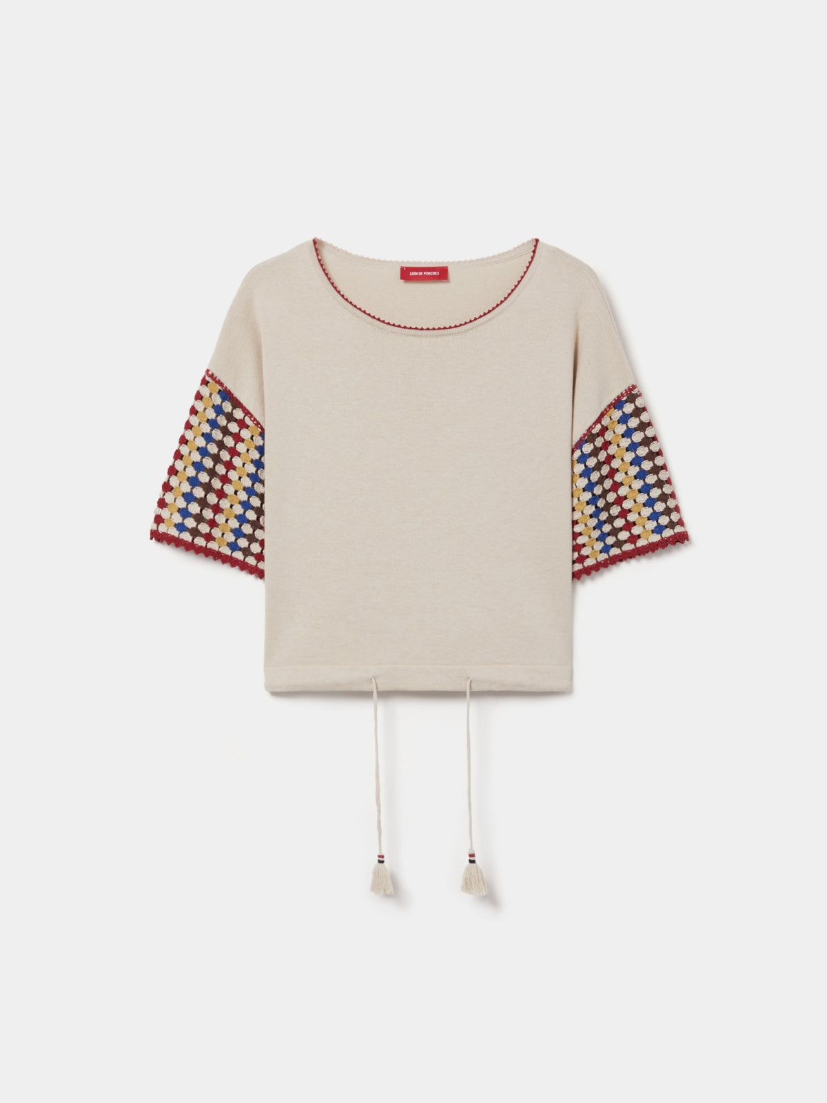 Camiseta Punto Ganchillo Mangas Multicolor