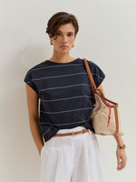 Camiseta Algodón Rayas con Cuello Redondo