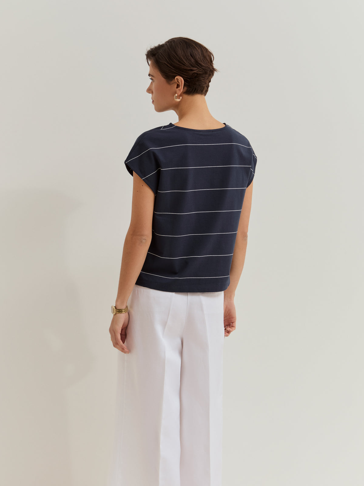 Camiseta Algodón Rayas con Cuello Redondo