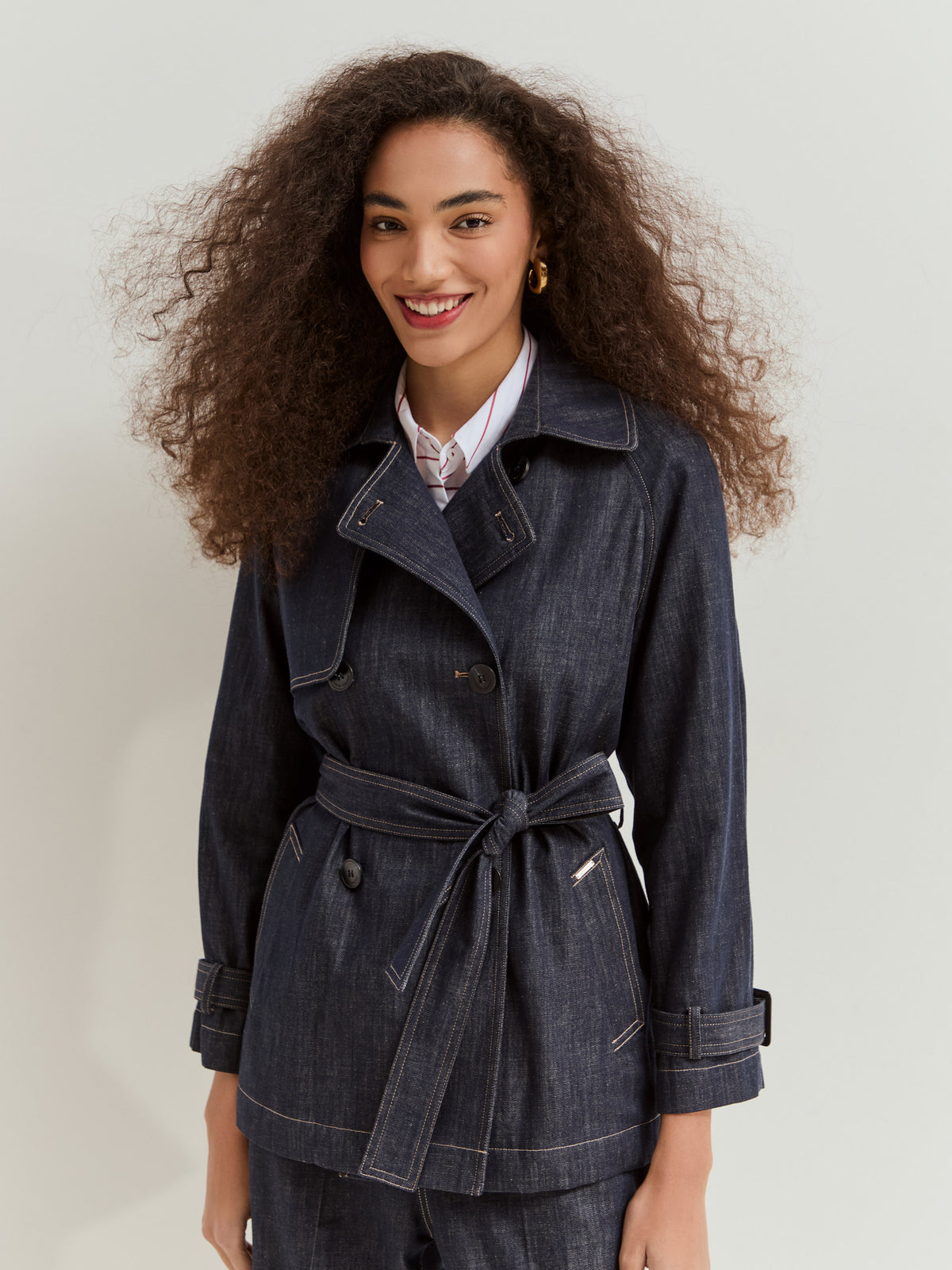 Chaqueta Denim Cruzada Cinturón