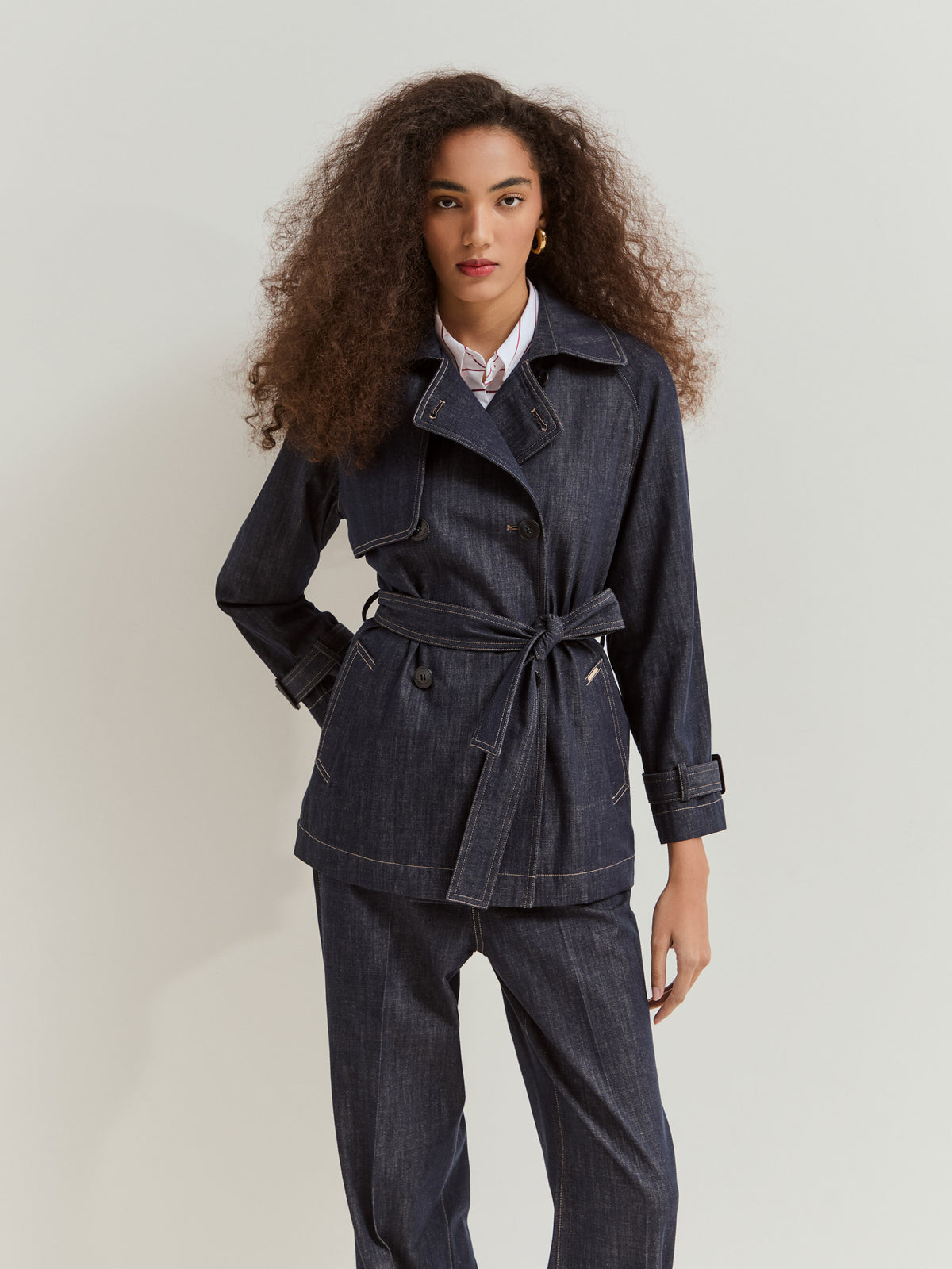 Chaqueta Denim Cruzada Cinturón