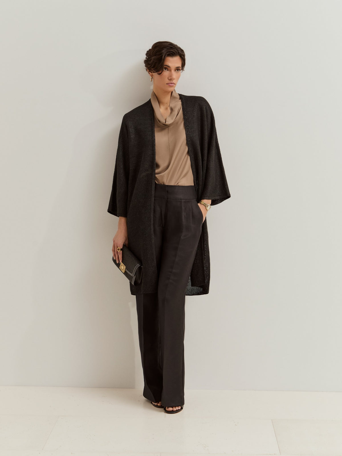 Chaqueta Kimono de Punto Calado Color Negro