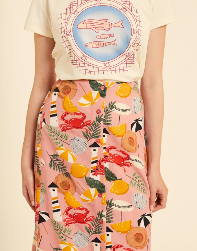 Falda Midi Estampado Marítimo