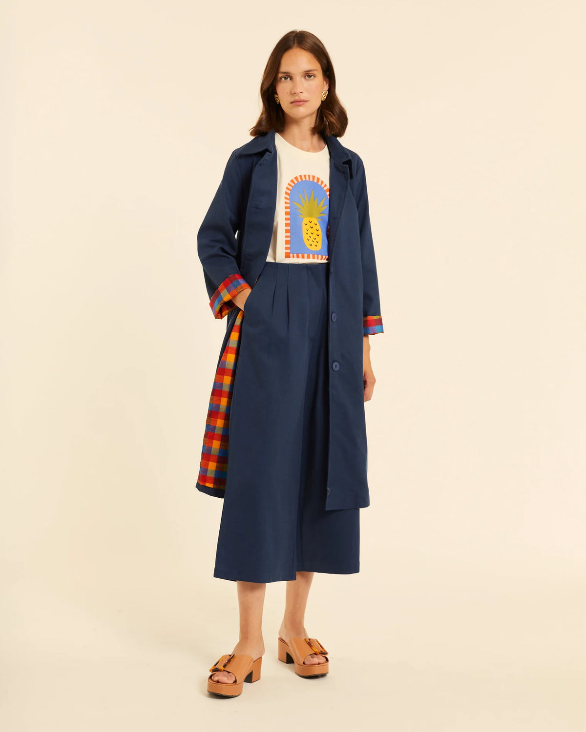 Gabardina con Forro de Cuadros Azul