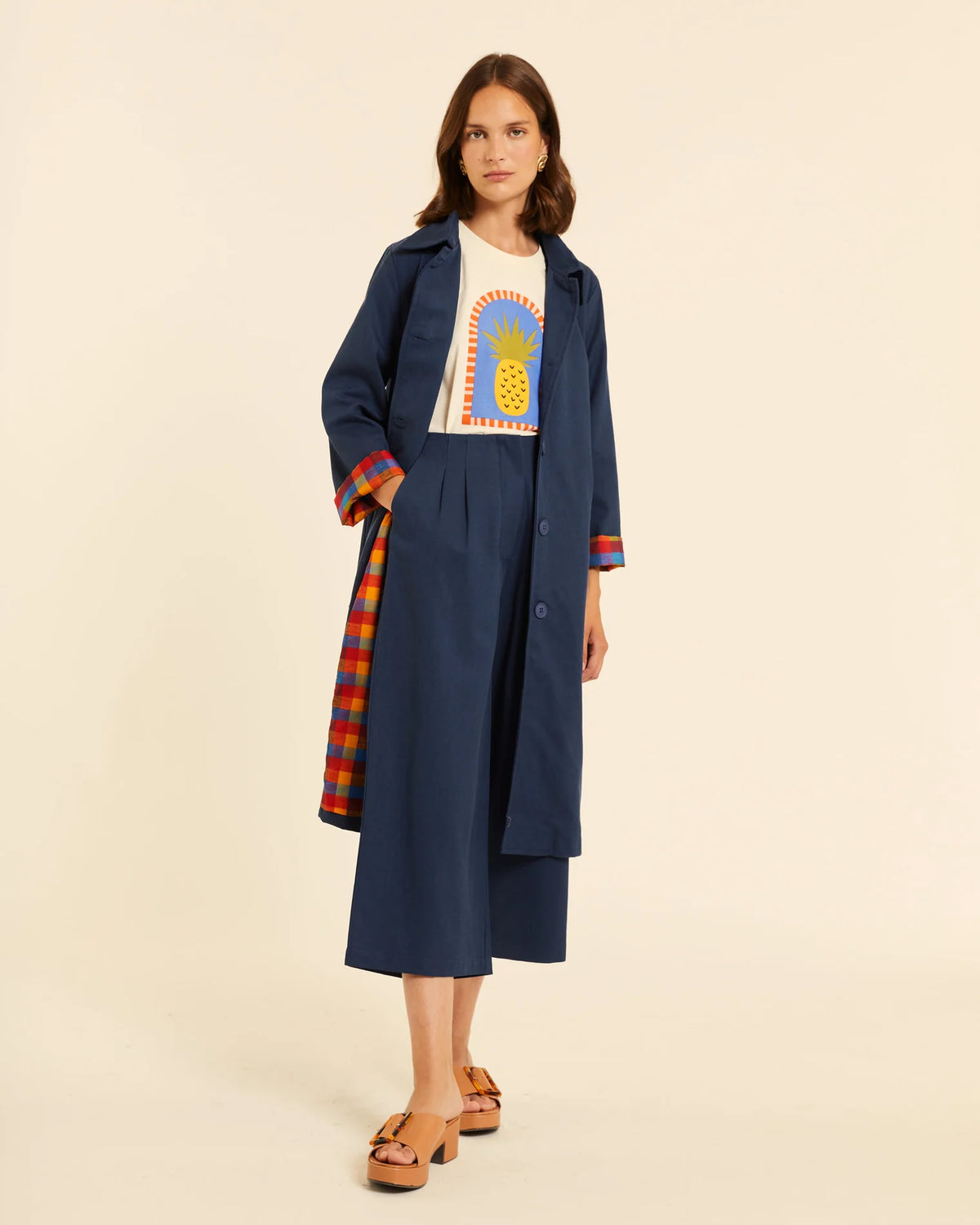 Pantalón Culotte Azul Algodón y Tencel