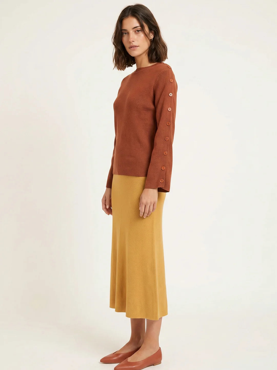 JERSEY PUNTO CANALE CON BOTONES EN MANGAS MARRON