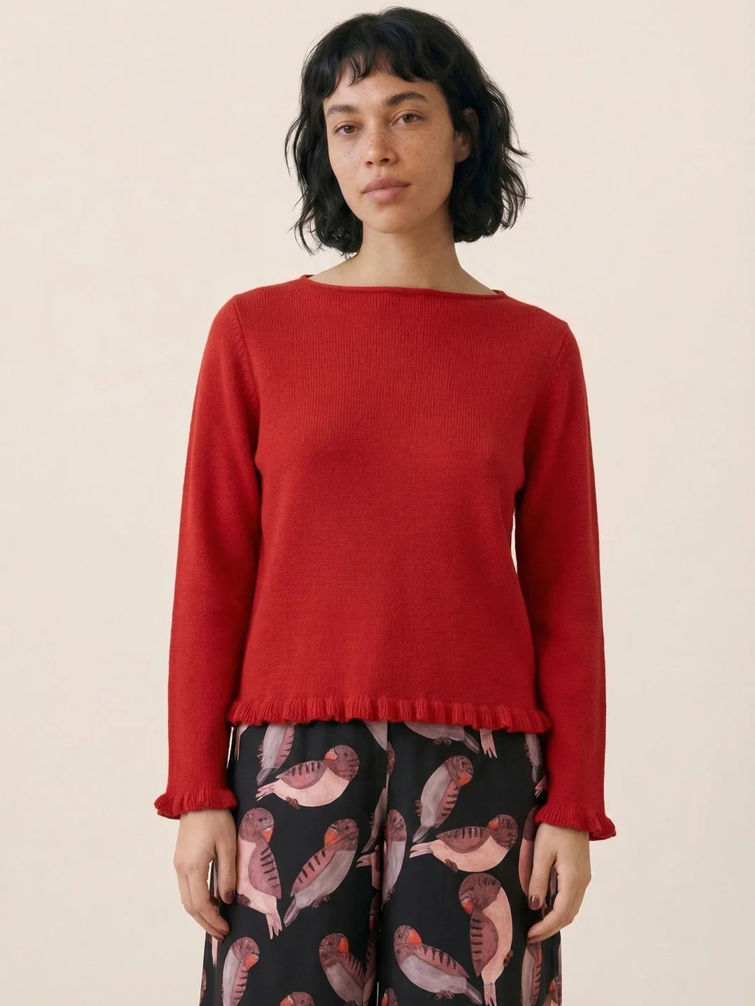 JERSEY PUNTO FINO ROJO CON VOLANTES