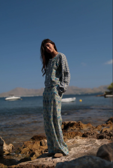 Pantalón Ancho Estampado Tropical