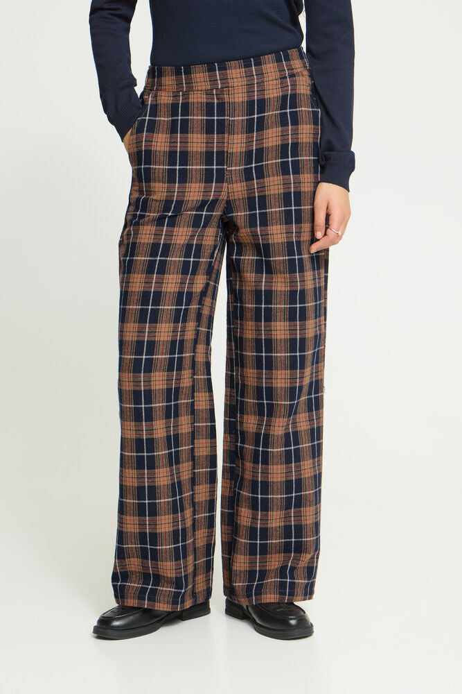 PANTALON CUADROS CINTURA ELASTICA Y PIERNA ANCHA