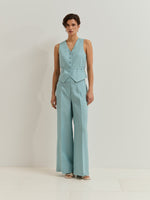 Pantalón Clásico de Lino y Corte Ancho Azul Celeste