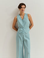 Pantalón Clásico de Lino y Corte Ancho Azul Celeste