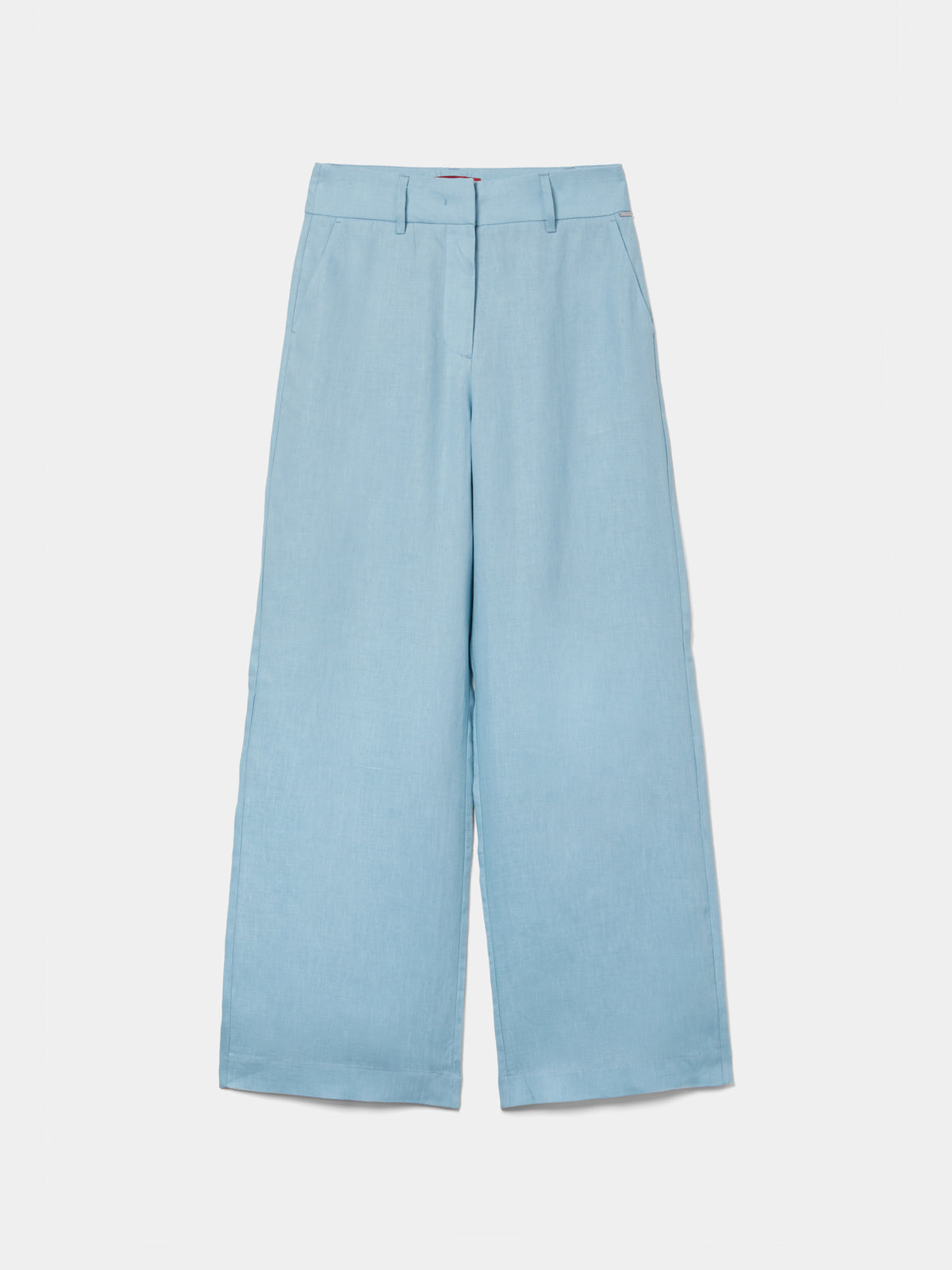 Pantalón Clásico de Lino y Corte Ancho Azul Celeste