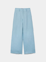 Pantalón Clásico de Lino y Corte Ancho Azul Celeste