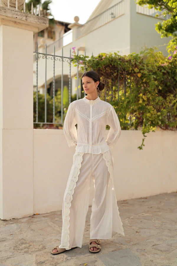 Pantalón Palazzo con Encaje Lateral