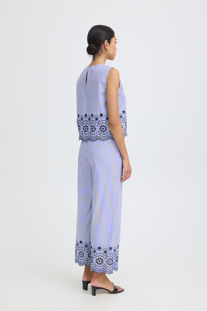 Pantalón Palazzo Rayas Bordado Floral